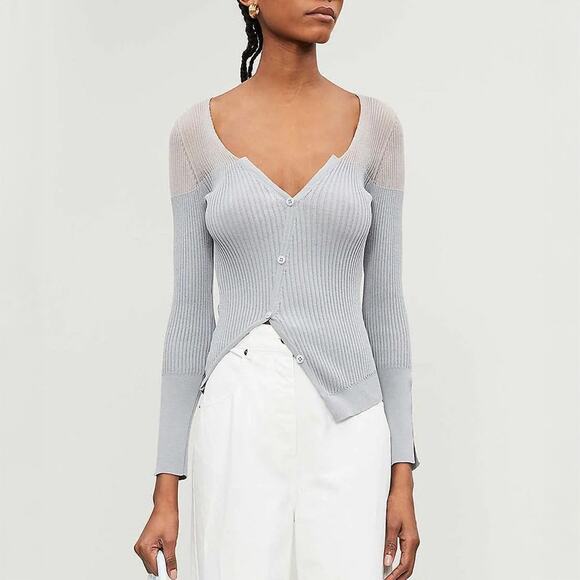 Jacquemus Le Cardigan Tordu Ribbed Knit Cardigan in Grey Size S - Picture 1 of 5